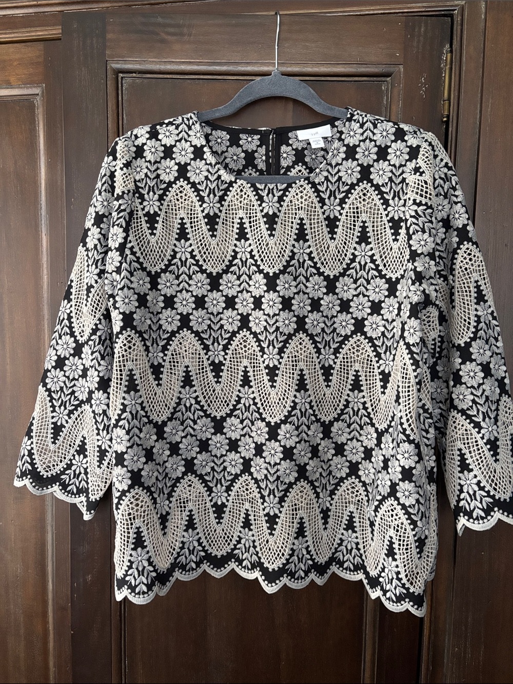 J. Jill Black Top with Cream Floral Lace Overlay PM never worn
